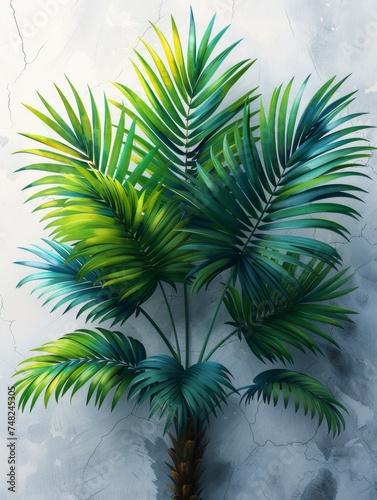 Tropical Summer Escape  Watercolor Palm Leaves on White Generative AI
