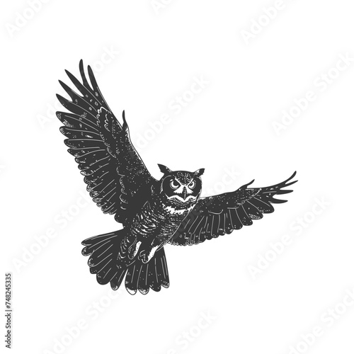 Silhouette owl bird animal fly black color only full body