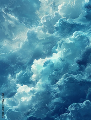 Turquoise Sky with Fluffy Clouds Generative AI