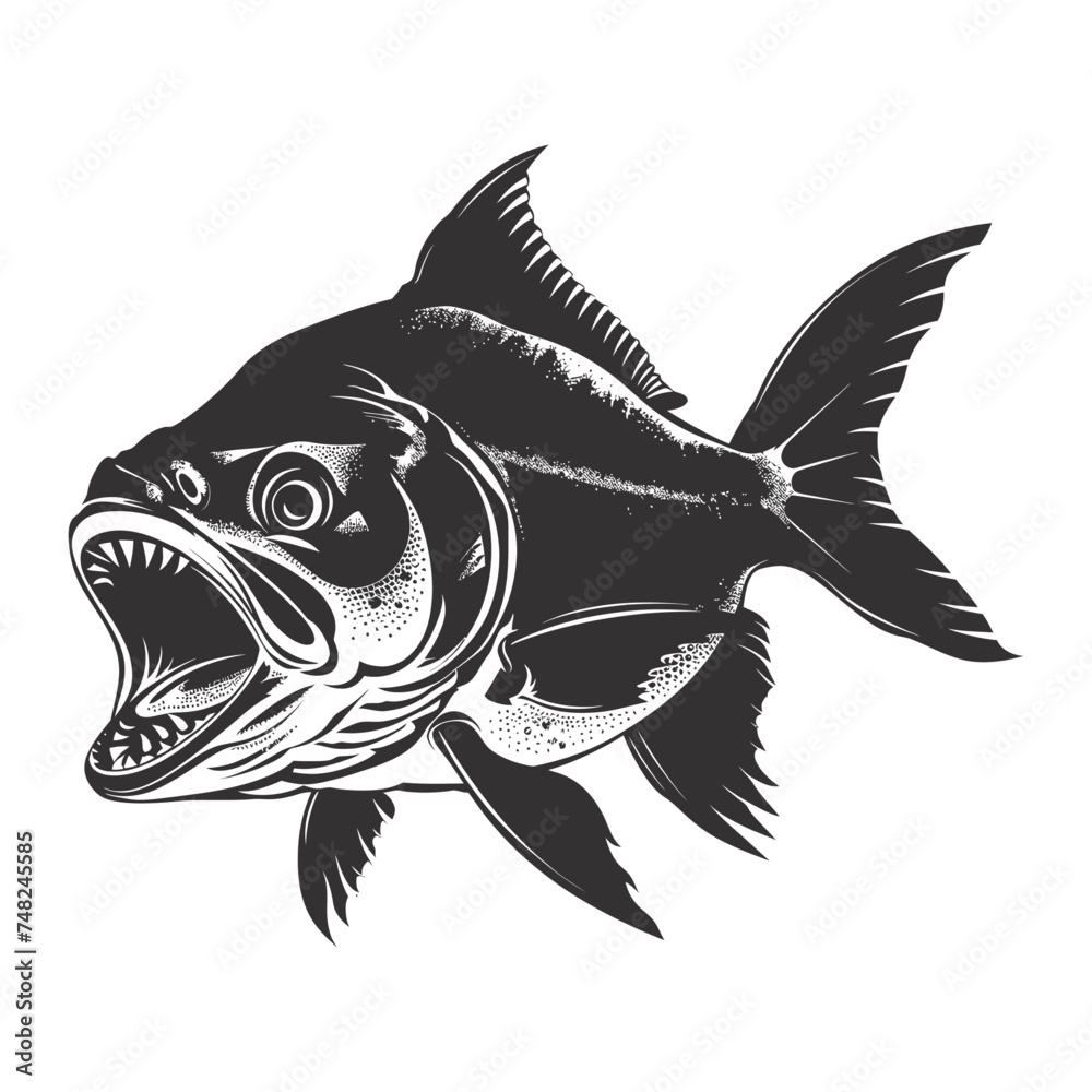 Silhouette piranha fish animal black color only full body Silhouette piranha fish animal black color only full body