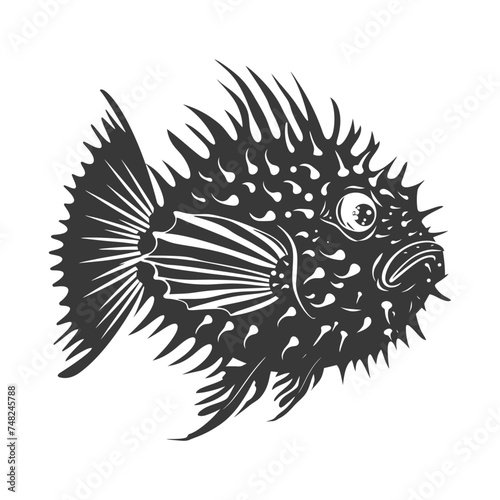 Silhouette pufferfish animal black color only full body