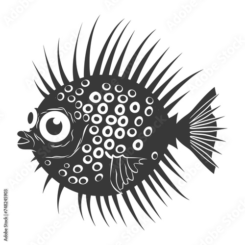 Silhouette pufferfish animal black color only full body