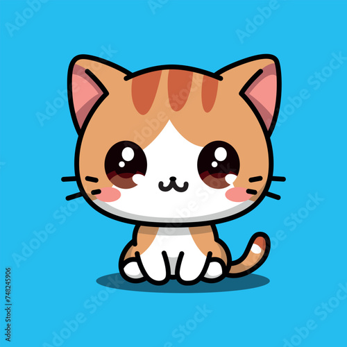 Gato kawaii chibi anaranjado con manchas  sentado y feliz