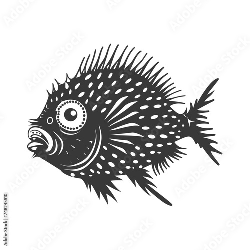 Silhouette pufferfish animal black color only full body