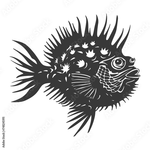 Silhouette pufferfish animal black color only full body