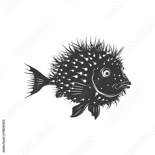 Silhouette pufferfish animal black color only full body
