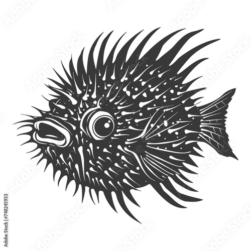 Silhouette pufferfish animal black color only full body