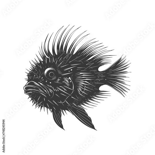 Silhouette pufferfish animal black color only full body