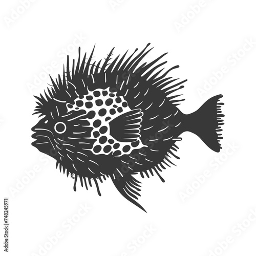Silhouette pufferfish animal black color only full body