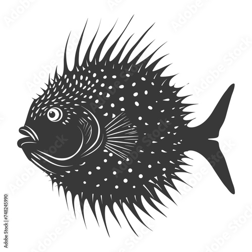 Silhouette pufferfish animal black color only full body
