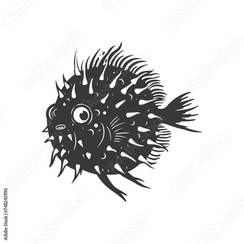 Silhouette pufferfish animal black color only full body