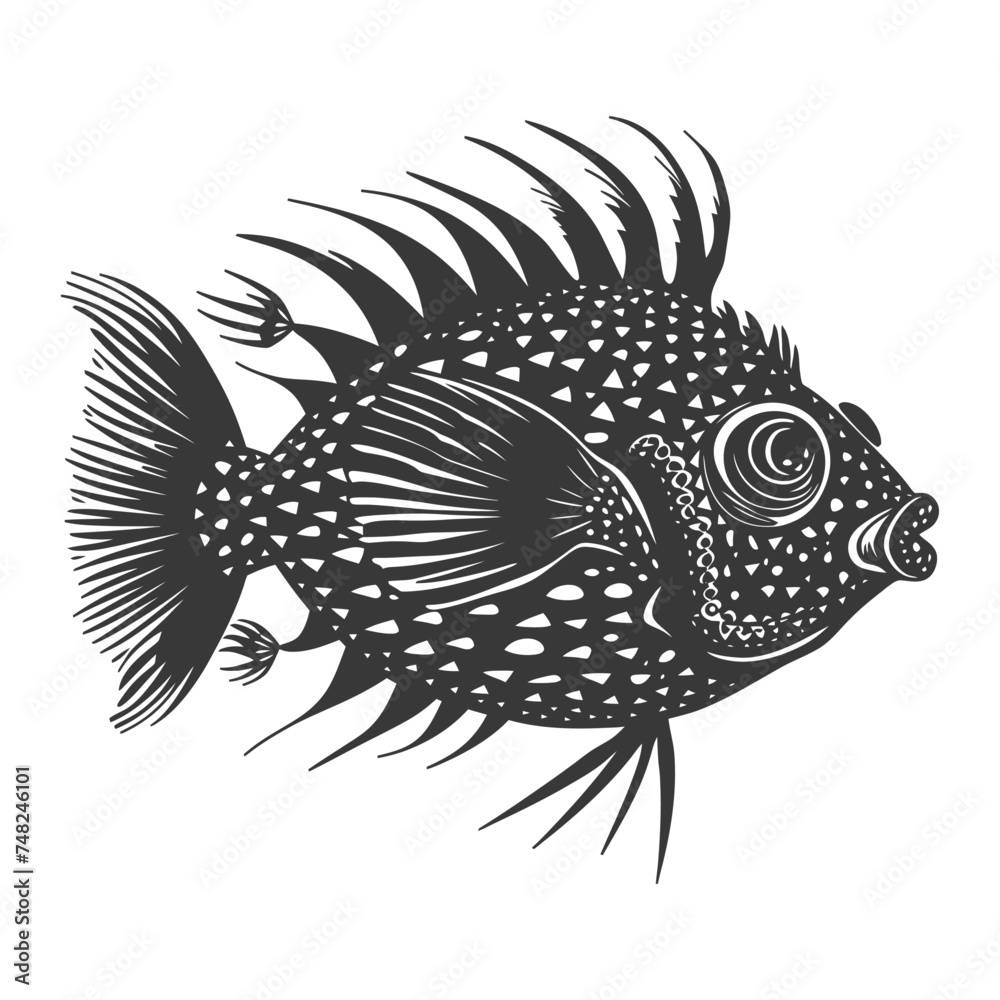 Silhouette pufferfish animal black color only full body Silhouette pufferfish animal black color only full body