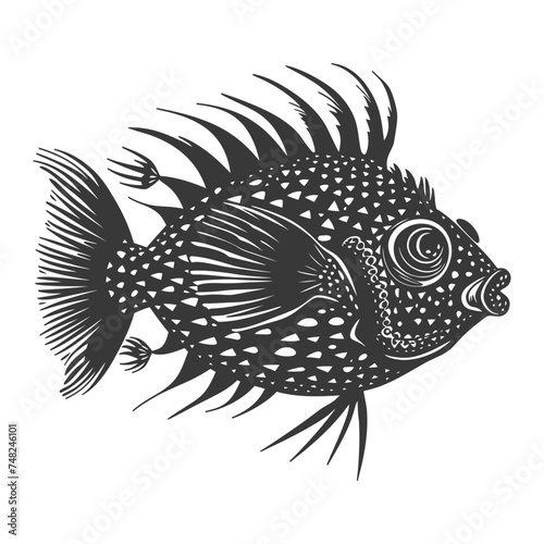 Silhouette pufferfish animal black color only full body