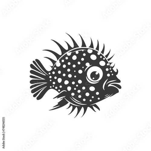 Silhouette pufferfish animal blow black color only full body