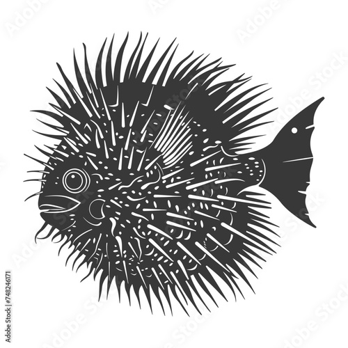 Silhouette pufferfish animal blow black color only full body