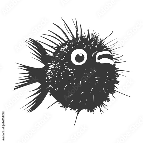 Silhouette pufferfish animal blow black color only full body