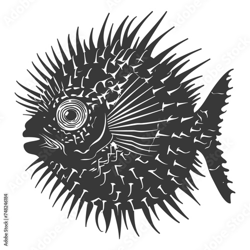 Silhouette pufferfish animal blow black color only full body