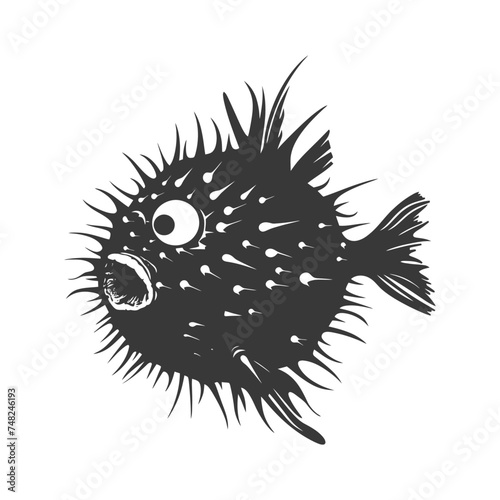 Silhouette pufferfish animal blow black color only full body