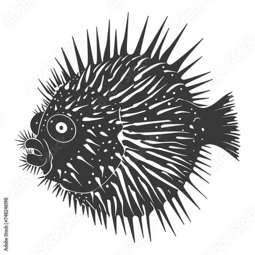 Silhouette pufferfish animal blow black color only full body