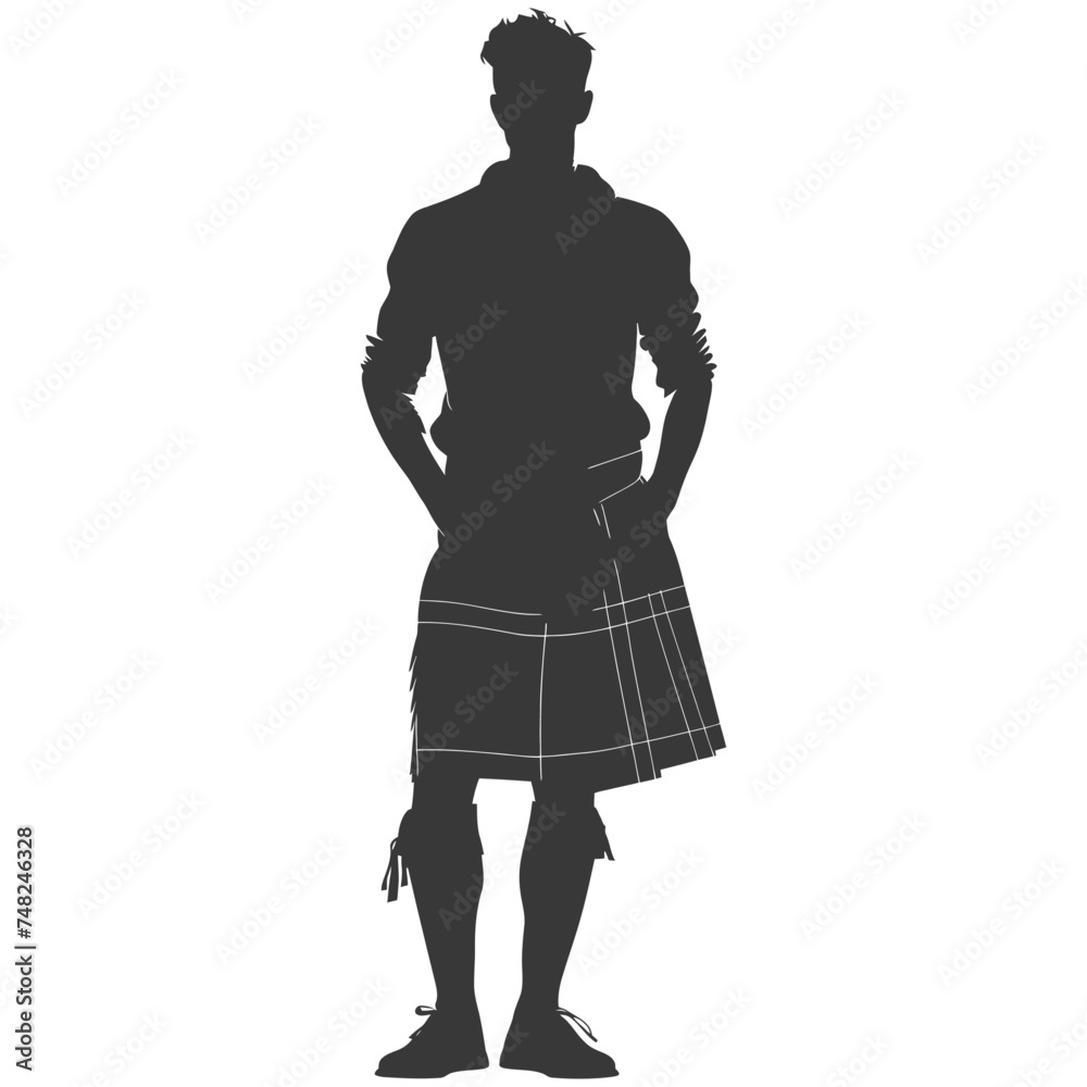 Fototapeta premium Silhouette Scottish Man Wearing Kilt black color only