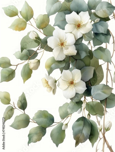 Eucalyptus and Jasmine Floral Arrangement with Greenery Branches Generative AI photo