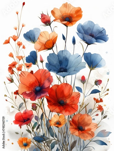 Hand-Painted Watercolor Flower Illustrations Generative AI © Alex