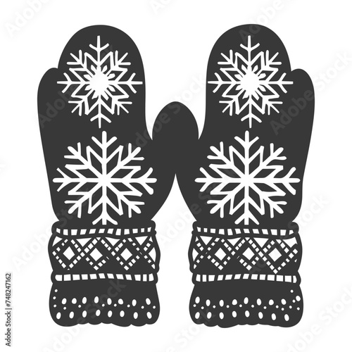 Silhouette snow knit mittens black color only full