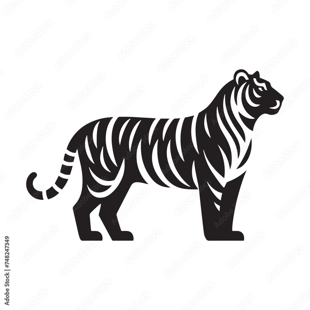 Obraz premium Roaring Tiger: Majestic Silhouette - Capturing the Power and Majesty of the Jungle's Fierce Predator in Bold Form. Tiger Vector, Tiger Illustration. Tiger Silhouette.