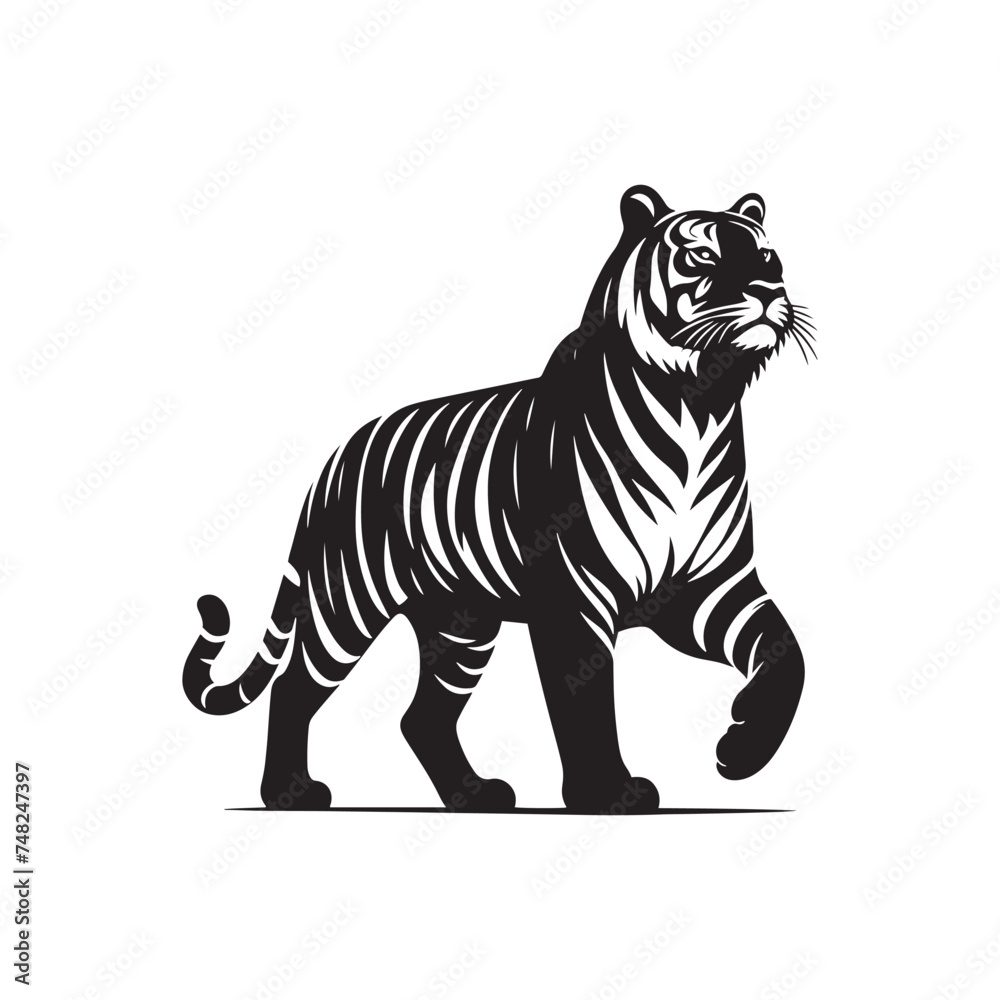 Fototapeta premium Roaring Tiger: Majestic Silhouette - Capturing the Power and Majesty of the Jungle's Fierce Predator in Bold Form. Tiger Vector, Tiger Illustration. Tiger Silhouette.