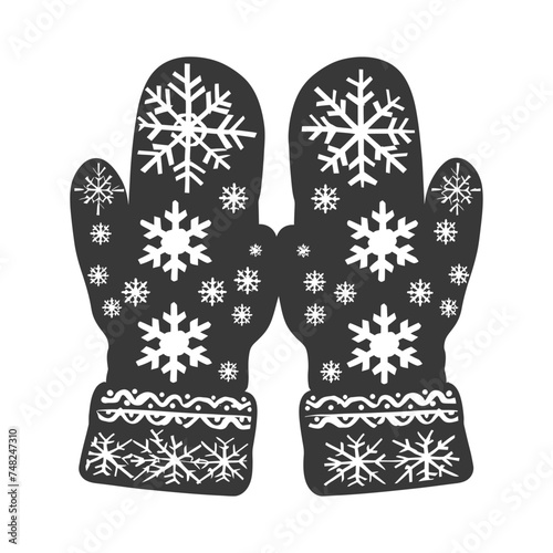 Silhouette snow knit mittens black color only full