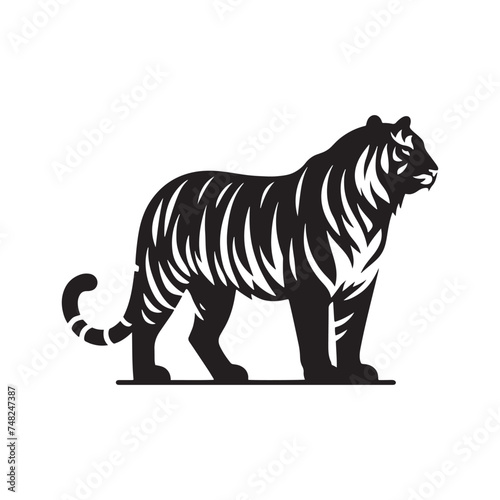 Roaring Tiger: Majestic Silhouette - Capturing the Power and Majesty of the Jungle's Fierce Predator in Bold Form. Tiger Vector, Tiger Illustration. Tiger Silhouette. © Wolfe 