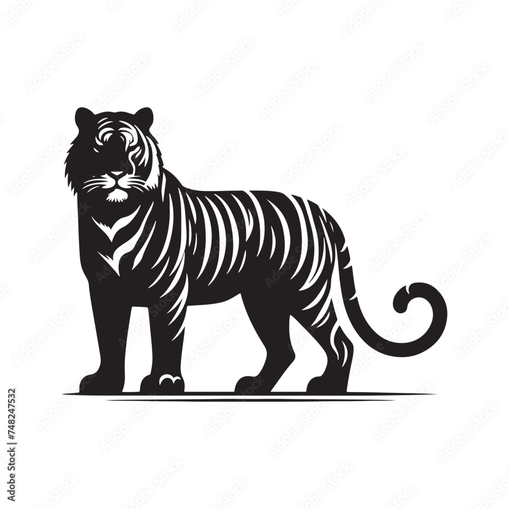 Roaring Tiger: Majestic Silhouette - Capturing the Power and Majesty of the Jungle's Fierce Predator in Bold Form. Tiger Vector, Tiger Illustration. Tiger Silhouette. Roaring Tiger: Majestic Silhouette - Capturing the Power and Majesty of the Jungle's Fierce Predator in Bold Form. Tiger Vector, Tiger Illustration. Tiger Silhouette.