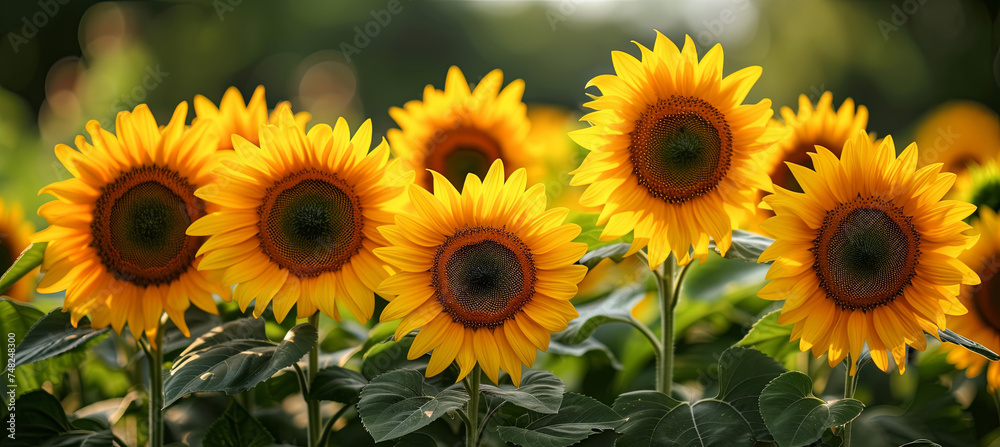 Banner of sunflowers on the field 
