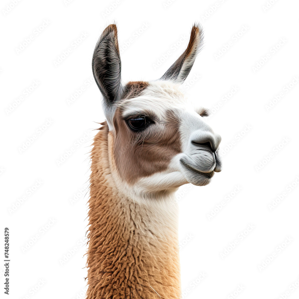 Obraz premium Close up of Llama animal isolated on white or transparent background