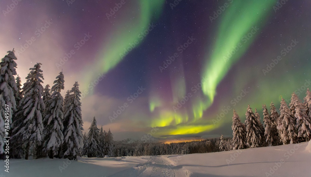 Polarlichter-Nächte: Magische Winterpracht in Lila und Grün