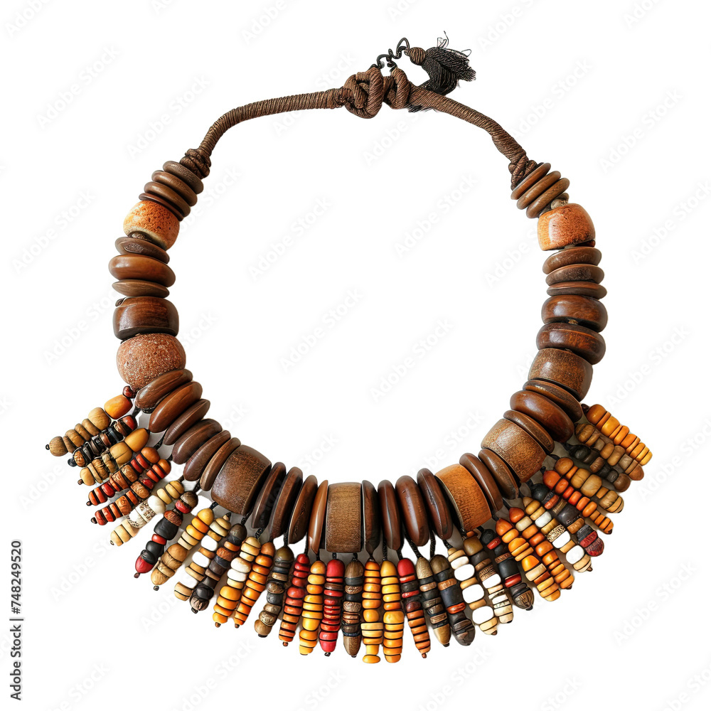 Boho Wooden Beads Necklace Chic isolated on white or transparent background Boho Wooden Beads Necklace Chic isolated on white or transparent background