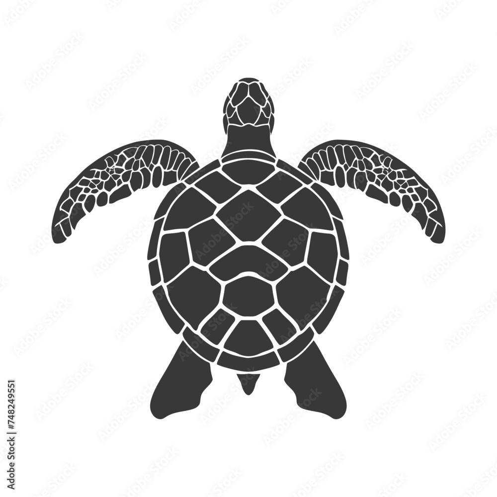 Fototapeta premium Silhouette Turtle Animal black color only full body