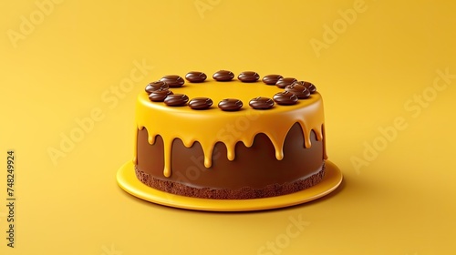 This is a photo of a delicious chocolate cake with yellow frosting. photo