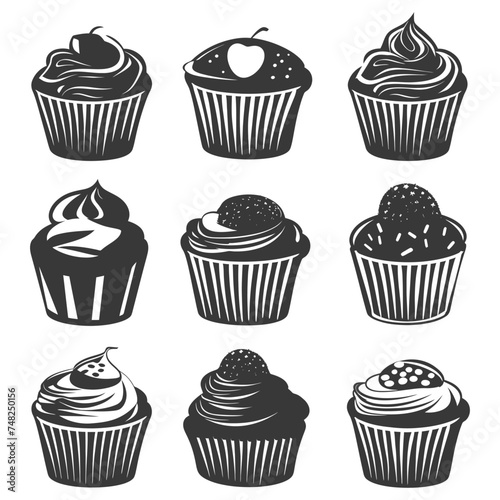 Silhouette muffin cake food black color only