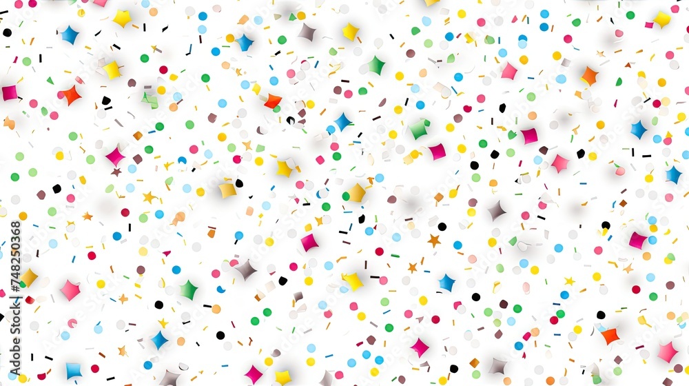 A seamless pattern of colorful confetti. The confetti is in the shape of circles, stars, and diamonds. The colors are bright and festive. A seamless pattern of colorful confetti. The confetti is in the shape of circles, stars, and diamonds. The colors are bright and festive.
