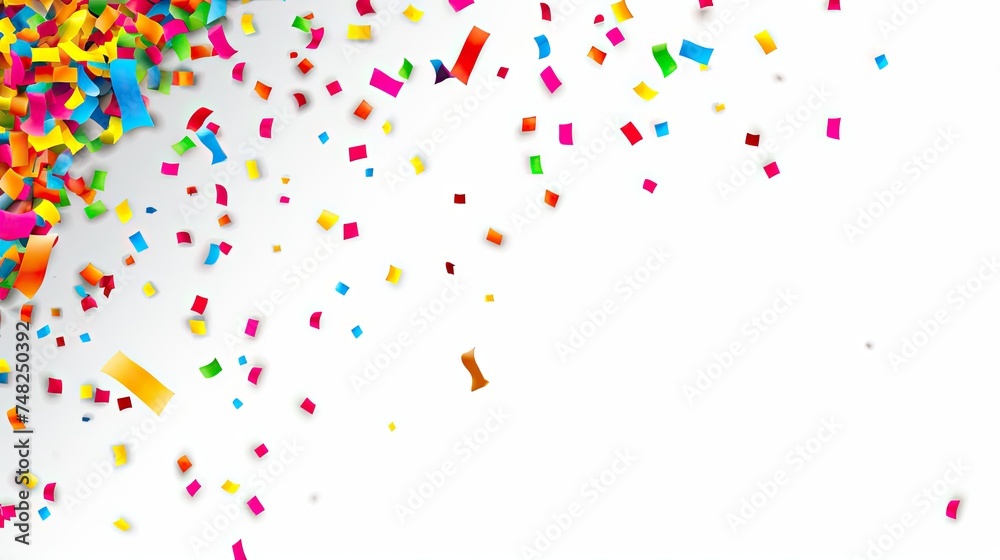 Colorful confetti falling on white background. Festive background for birthday, carnival, party, New Year's Day. Vector illustration.