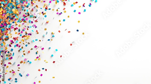 Colorful confetti falling on a white background. Use it as a party invitation or a fun background for your photos.