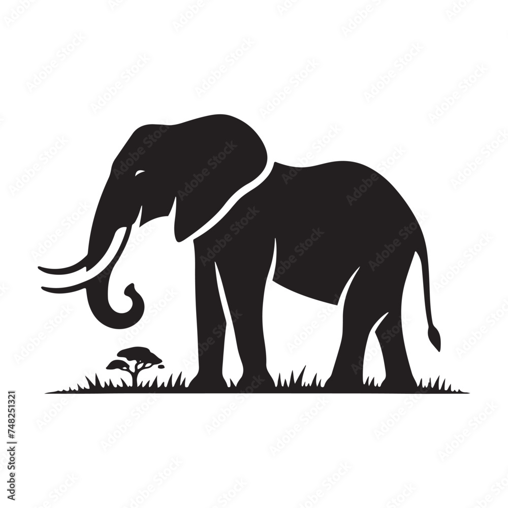 Fototapeta premium Gentle Giant: Elephant Silhouette - Capturing the Majesty and Serenity of the Magnificent Creature in Simple Form. Elephant Vector, Elephant Illustration.