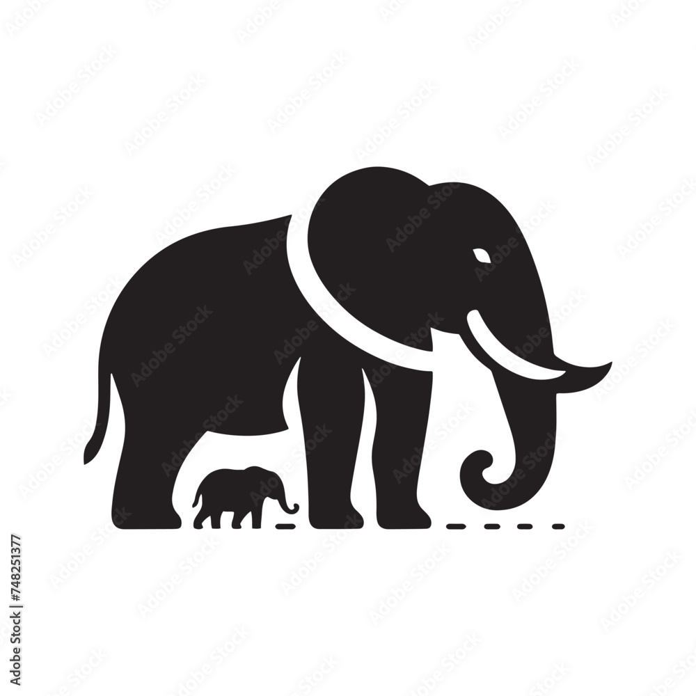 Fototapeta premium Gentle Giant: Elephant Silhouette - Capturing the Majesty and Serenity of the Magnificent Creature in Simple Form. Elephant Vector, Elephant Illustration.