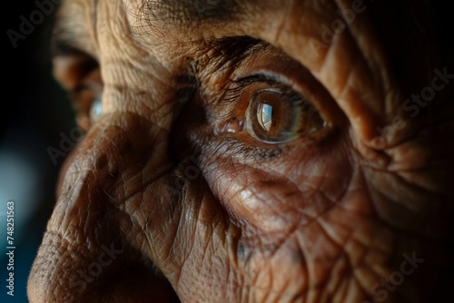 Detailed close-up shot capturing the textures and patterns of an elderly woman's eye reflecting experience and wisdom © ChaoticMind