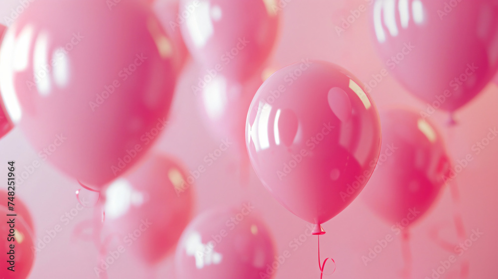 image of pink helium party balloons floating
