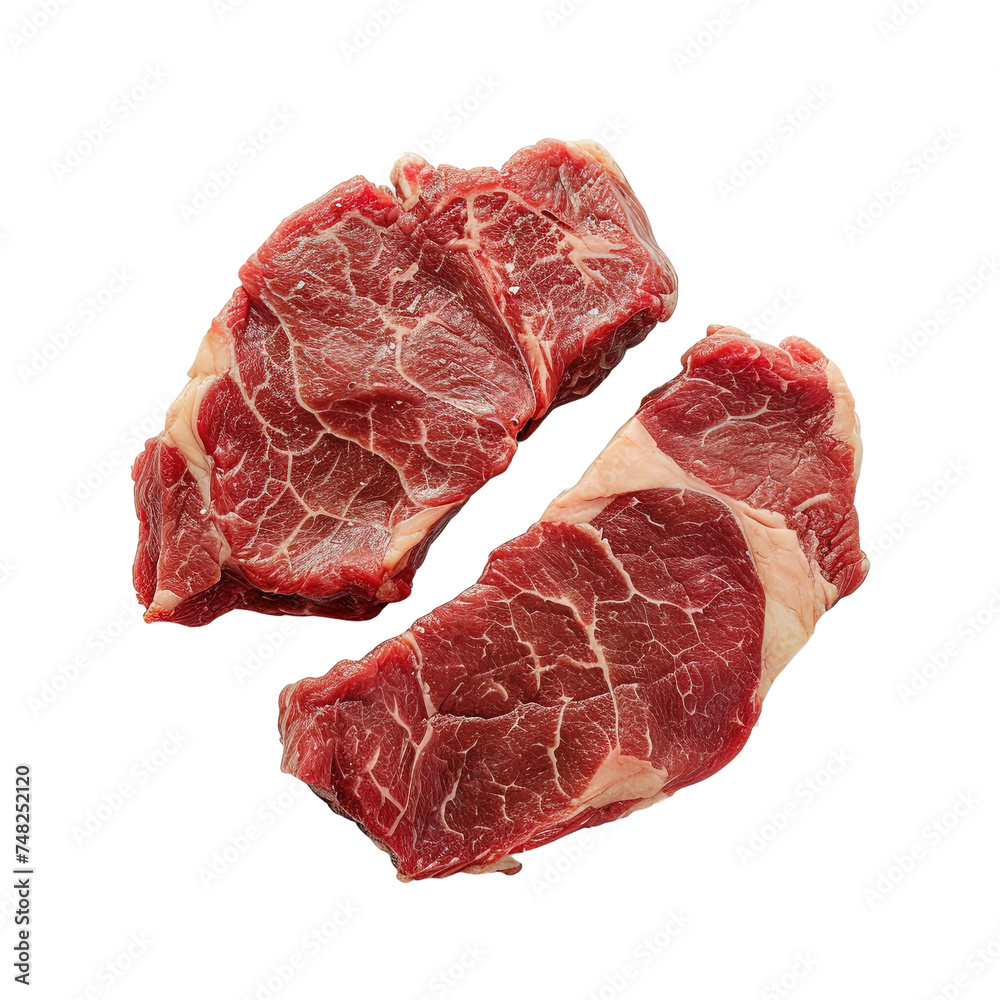 Top view of rotten spoilt raw steak on white or transparent background
