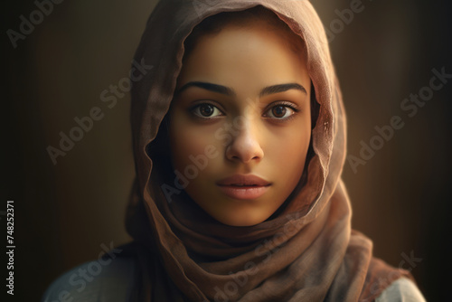 Portrait of a young woman with a dark hijab