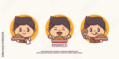 Cute cartoon character mascot design with spaghetti