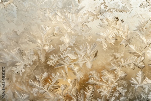 Close-up of a frost-covered window, showcasing the natural beauty of ice crystals forming unique designs